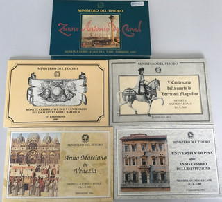 Künker: Italien 200 2 x 500 1000 2 x 5000 Lire 1989 bis 1997 Silber Top