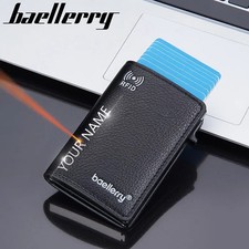 New RFID Mini Slim Men Wallets Free Name Customized Popup Card Holder Short Male
