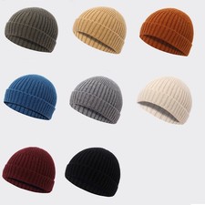 Unisex Mini Short Fisherman Beanie Hat Ribbed Winter Warm Knitted Skull Cap cuff