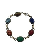Egyptian Revival scarab multi colored colorful beetle chain vintage bracelet
