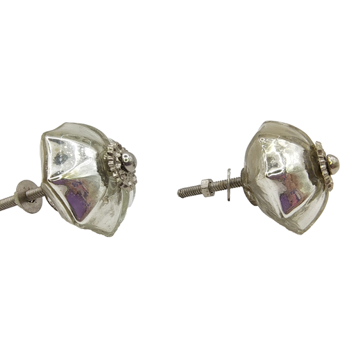 Vintage Mercury Glass Drawer Pull Set of 2 Cabinet Knob Silver Flower 1.75" - Picture 2 of 21