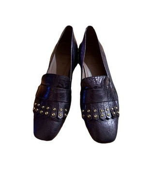 Wonders Metallic Purple Leather Loafers Fringe Stud Spain Sz 39 8-8.5 Whimsy