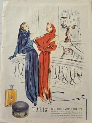  1946 Coty Double Note Fragrance Paris perfume powder Vintage Eric art ad 