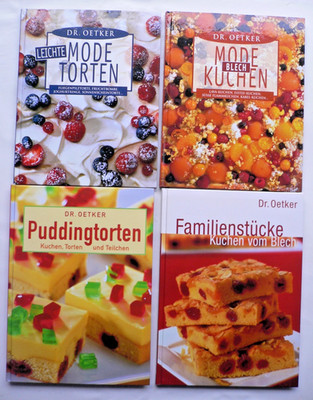 4 x DR. OETKER -LEICHTE MODETORTEN, BLECH MODE-, PUDDINGTORTEN, FAMILIENSTÜCKE