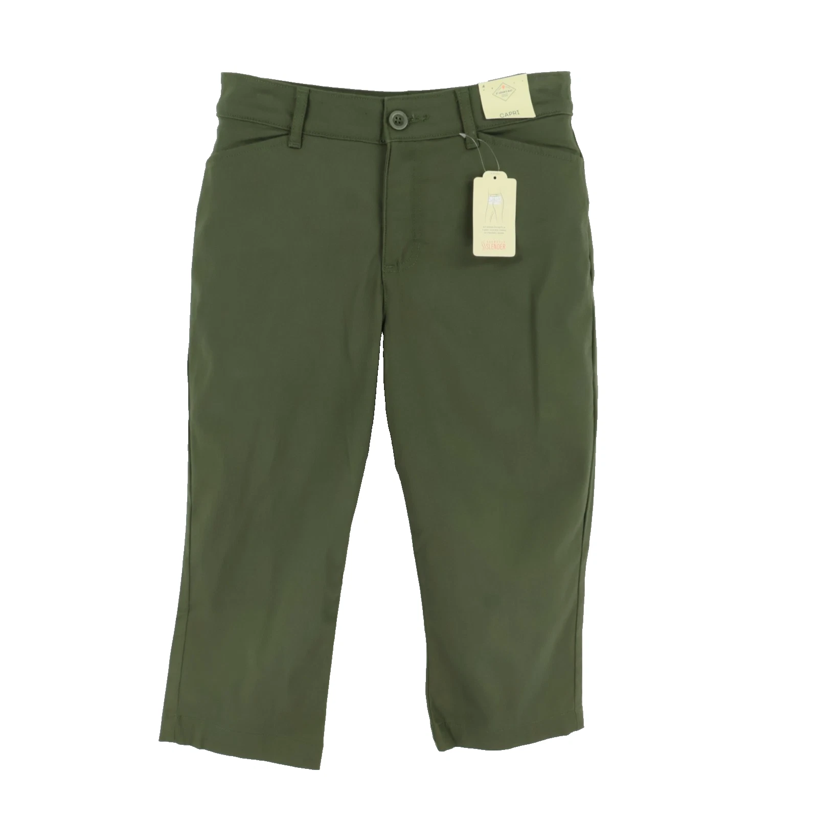 St. John's Bay Capri Pants Womens 4 Green Secretly Slender Mid Rise Pockets NEW