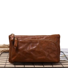 Mens Brown Leather Crossbody Bag Retro Small Shoulder Messenger