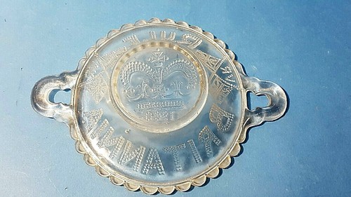 Rare Antique British Rule Britannia 1900 Commemorative Glass Bowl Dish 2 Handles - Picture 3 of 6