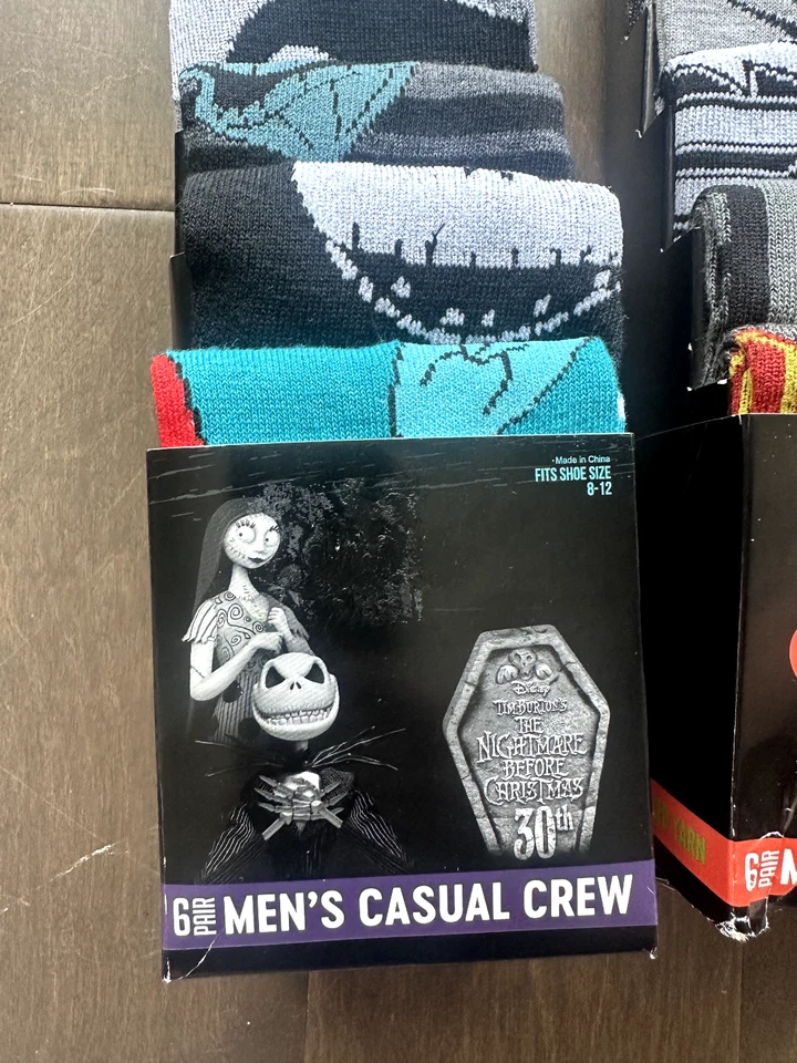 12 Pairs Men's Socks Casual Crew AC/DC Nightmare Before Christmas Shoe Size 8-12 - Image 2 of 4