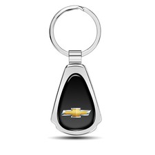 Chevrolet Golden Logo Black Dome Chrome Metal Teardrop Key Chain