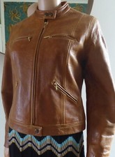 J Crew Ladies Stunning Tan Leather Biker Moto Jacket Size Small