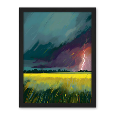 Lightning Strike Over an Open Countryside Field Framed Wall Art Print 18X24