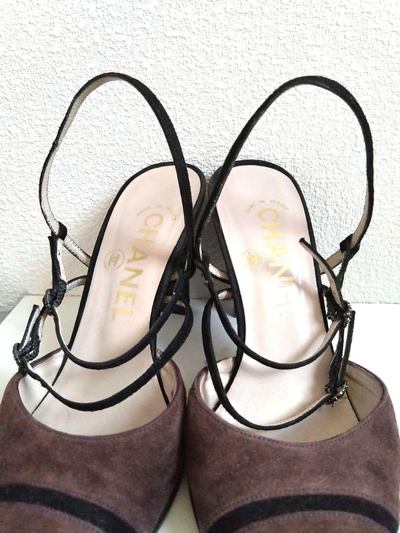 CHANEL Mules Sandals Heel Suede Brown EU35/US5 slingback