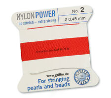 Griffin NylonPower rot Perlseide, Perlfaden; 2m 1 Nadel; verschiedene Stärken