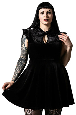 Killstar Gothic Goth Vintage Samt Minikleid Skater Kleid - Amaymon