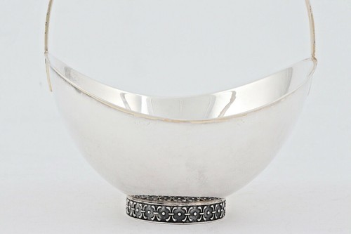 Cestino ovale con manico in argento 925 supporto tondo WTB W. raccoglitore 126gr. 850 - Foto 3 di 6