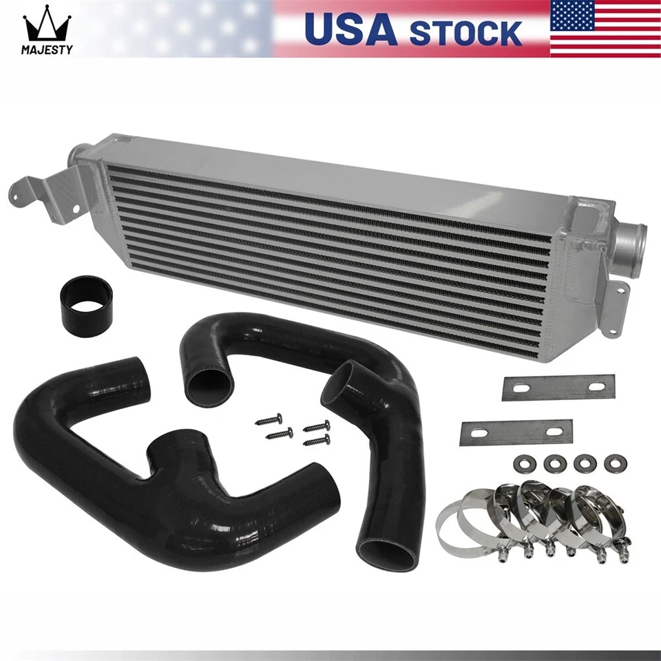 Intercooler doble + Kit de manguera negra para Volkswagen Golf R GTI MK7 2.0T plateado Foto 3 de 4