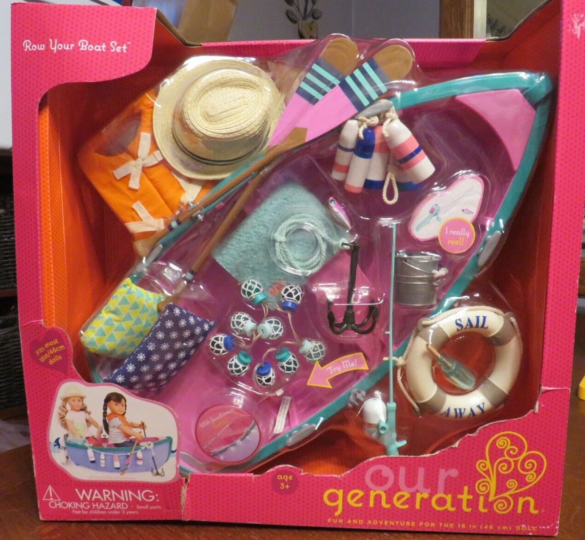 NEW Our Generation ROW YOUR BOAT Set For 18 Dolls Fishing Accessories  Playset