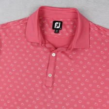 Footjoy Polo Golf Shirt Mens Size L Pink Weather All Over Print Poly Stretch