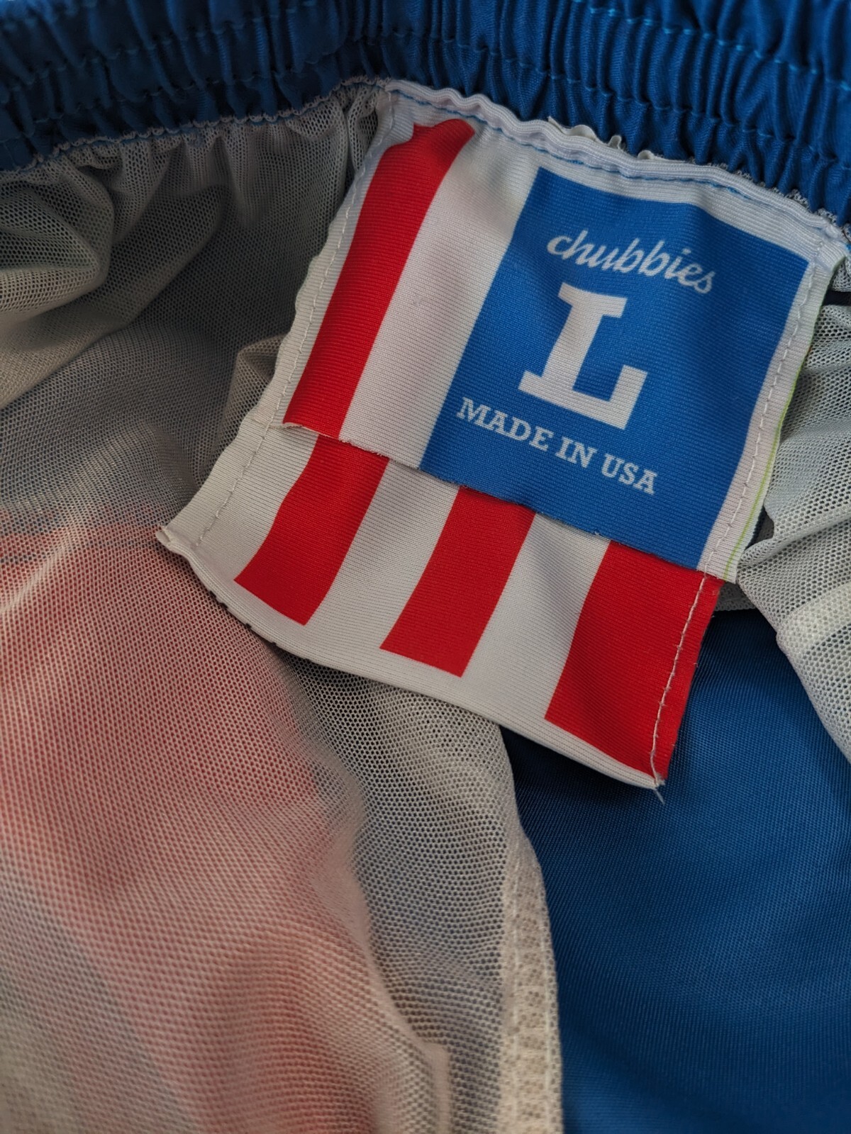 Chubbies Swim Trunks Mens Large Red Blue Elastic Waist Drawstring Pockets Shorts