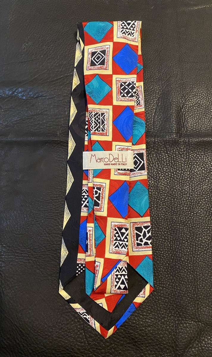 MARCO DELLI Men’s Vintage Hand Made Multicolored Abstract Art 100% Silk NeckTie View 5