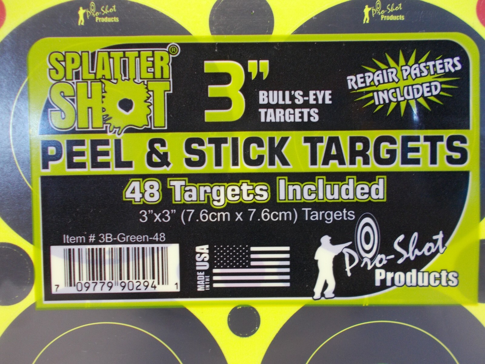 Pro-Shot 3" SplatterShot Green Bullseyes Peel & Stick Targets 48 Count 3BGREEN48