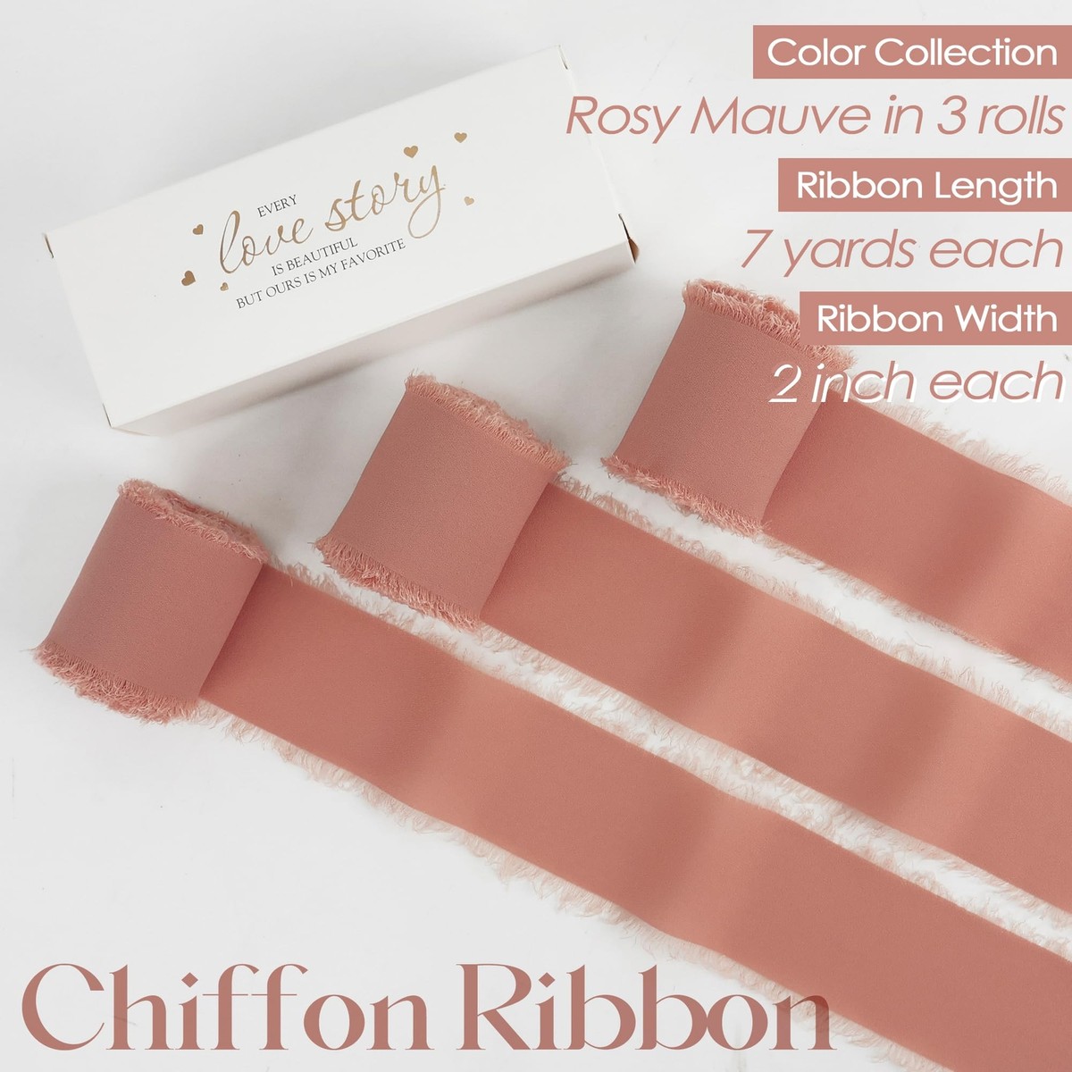 Chiffon Ribbon 2 Inch Frayed Ribbon Rosy Mauve Chiffon