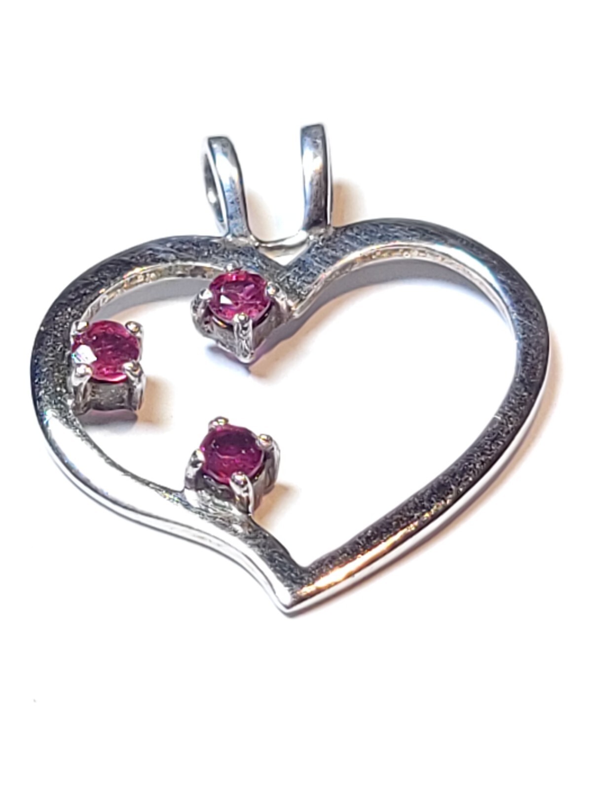 Sterling Silver Heart Pendant with Pink Gemstones and Wide Bail 925 Prong Set Lightweight Design