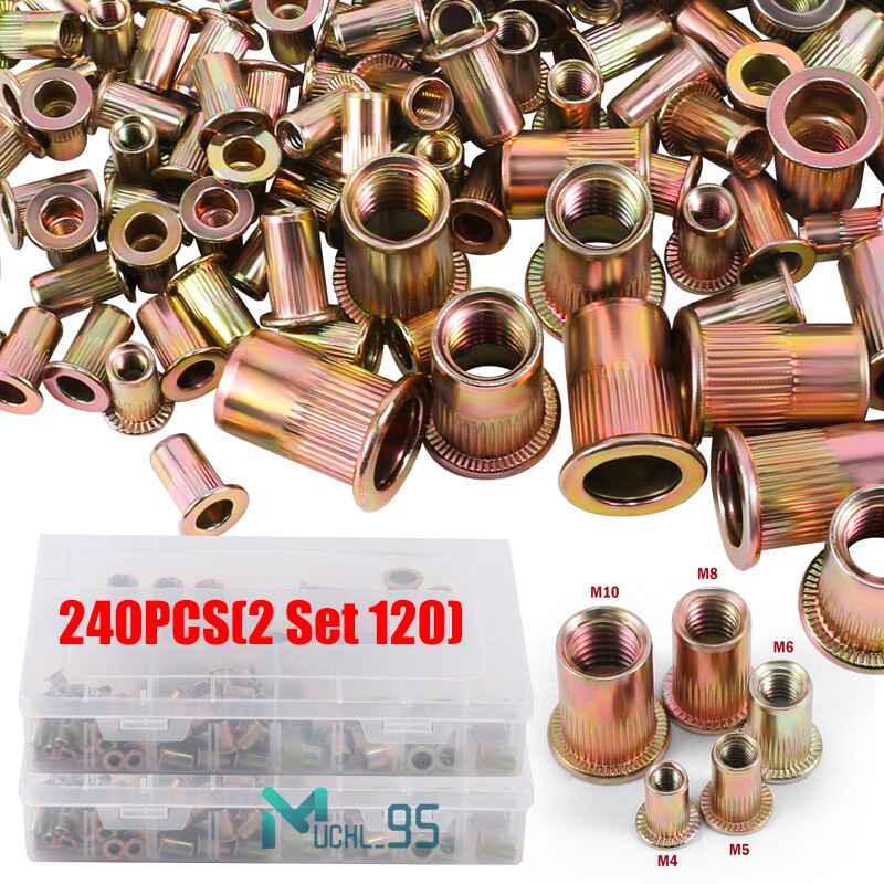 600PC Rivet Nut Kit - Mixed Sizes M3 M5 M6 M8 M10 Zinc Steel Threaded Nutserts