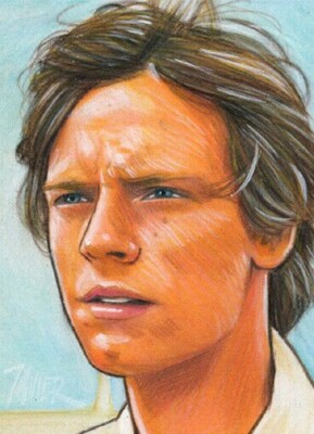 2023 LUKE SKYWALKER - STAR-WARS 8/10 ORIGINAL PRINT ART SKETCH CARD ARTIST SIGN