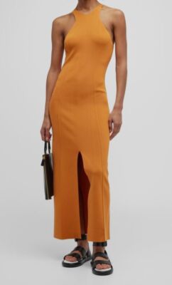 nanushka orange dress NANUSHKA Orange Emila Glossy Satin Draped Wrap Over Ruched Slip Mini Dress M 6/8