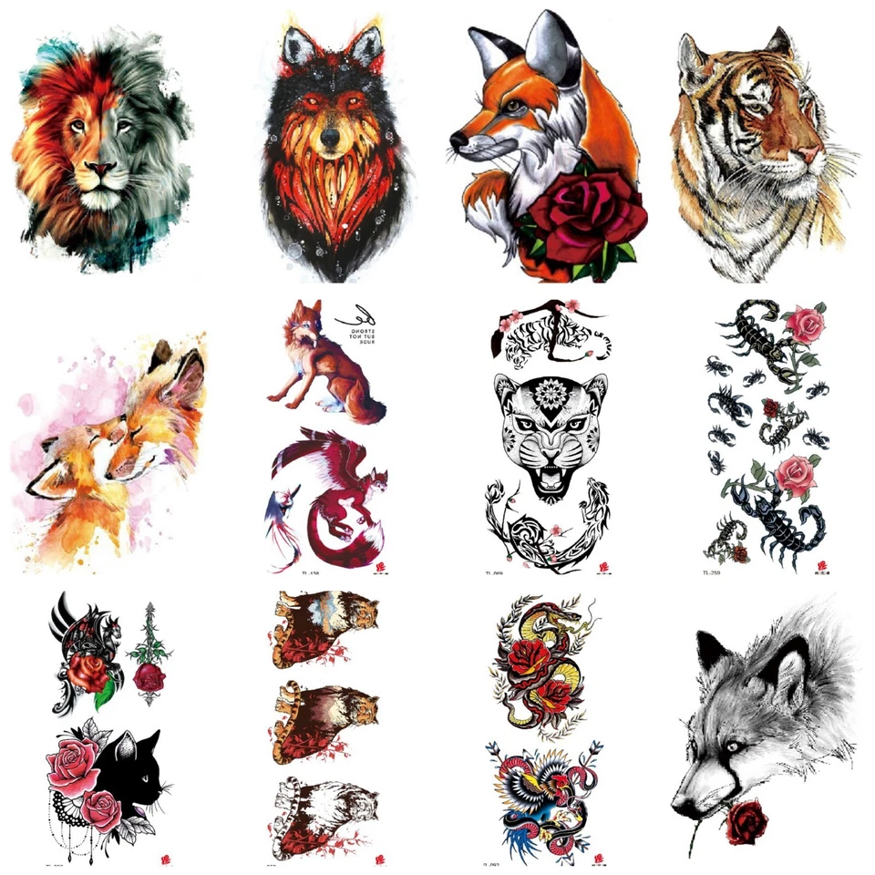 CRYSTAL WORLD UK Tiger Lion Waterproof Temporary Tattoo Sticker Fake Art Tatoo Arm Men Body Wolf