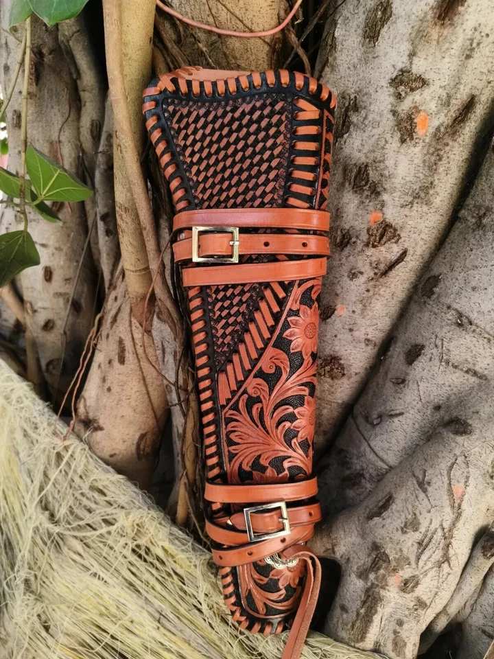 Leather Rifle Scabbard Gun Case with Adjustable Strap Hunting Padded Carry Case - Image 4 of 4