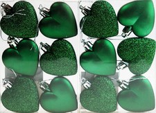 Love Heart Christmas Tree Baubles - Deep Emerald Green (Set of 12)