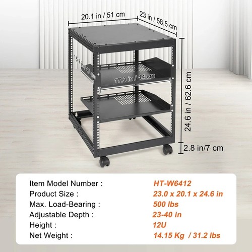 Adjustable Open Frame Network Rack –12U / 15U / 20U Floor or Wall Mount Server - Picture 20 of 22