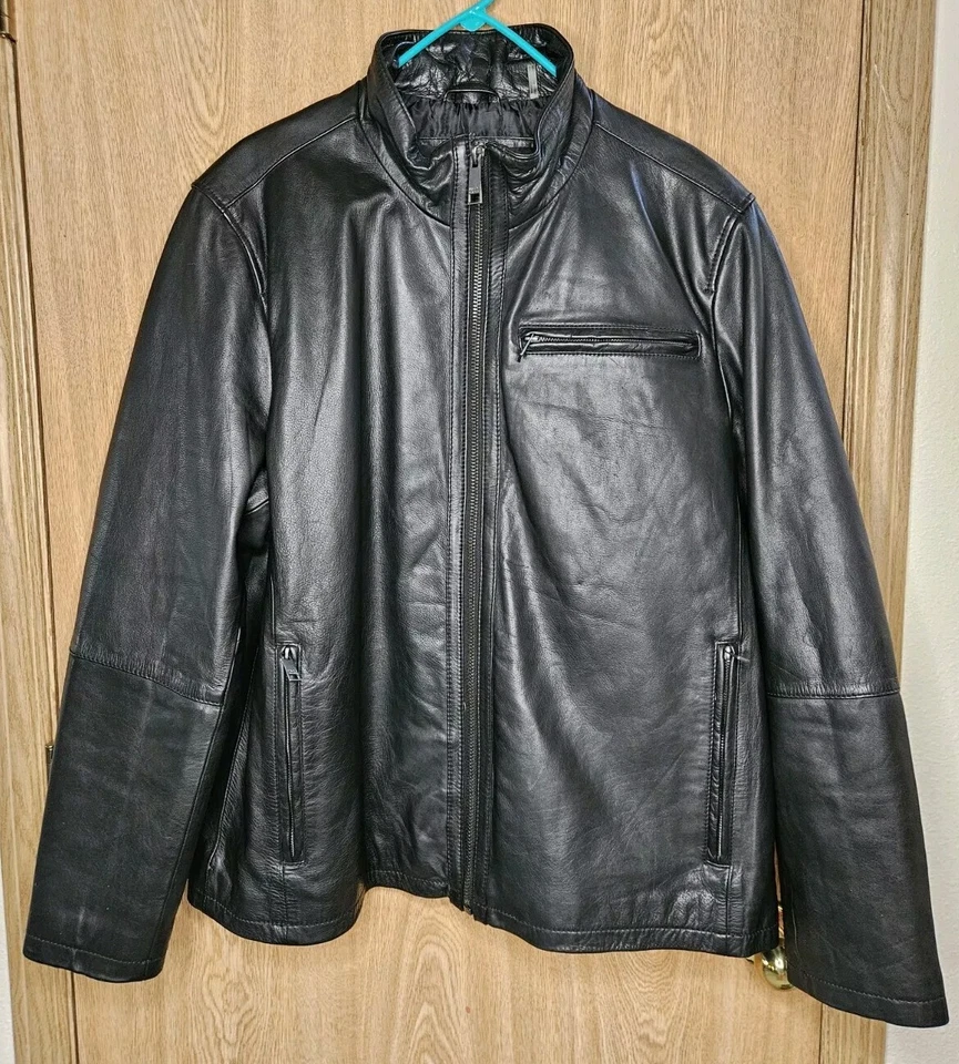 男式 Marc Anthony 黑色皮革夹克男式 XL 码很好!! — 第 2/4 张图片