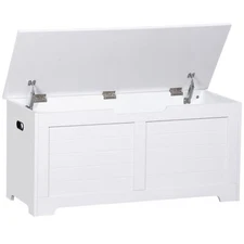 Storage Chest 39" Wooden Bench Toy Box with Flip-top Lid & 2 Safety Hinge White