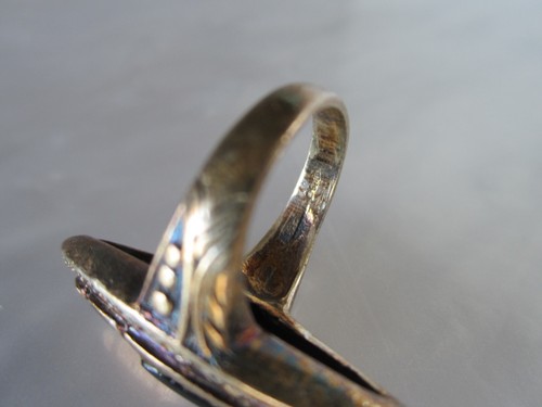 ANTIQUE 1920s ART DECO GREAT BRITAIN STERLING SILVER BLACK ONYX BEETLE BUG RING - Picture 6 of 20