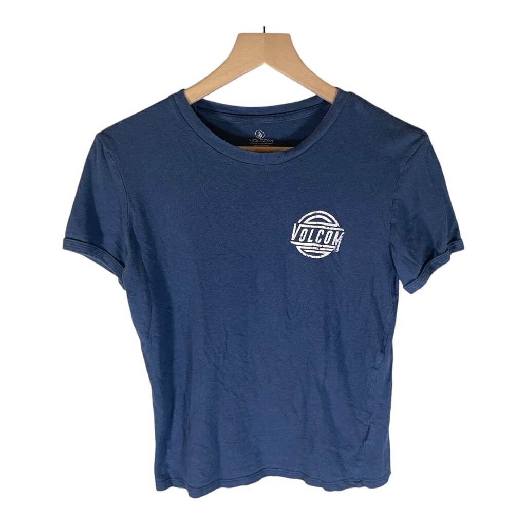Volcom Womens T-Shirt Size S Small Blue Surf Skate Casual Chest logo Comfy Soft