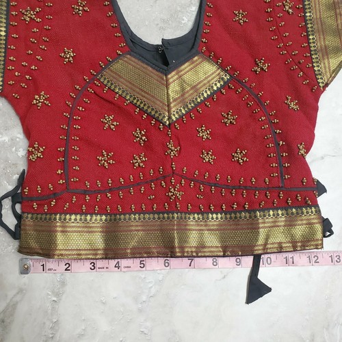 Indian Sari Saree Blouse Top Bollywood Red Black Gold Girls Youth Size 28" Bust - Picture 5 of 8