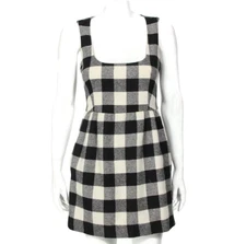 Red VALENTINO Black Off White Plaid Virgin Wool Sleeveless Mini Dress sz 40