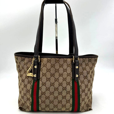 GUCCI Sherry Line Hand Tote Bag Charm GG Canvas Leather 137396