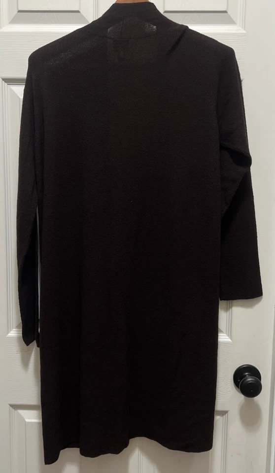 NWT Eileen Fisher Womens L 100% Wool Washable Open Front Cardigan Crepe Brown - image 3 of 4