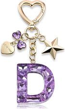 Cute Bling Keychain initial Letter Butterfly Star Pink Purple Gift for Women Gir