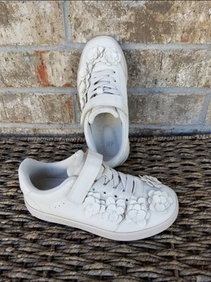 H&M WHITE Sneakers (Girls Size 12.5) Hook-Loop 3D Flower Applique Tennis Shoes