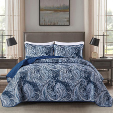Navy Paisley Quilt Set King Boho Bedspread Coverlet Set 3 Pieces, Soft Lightweig