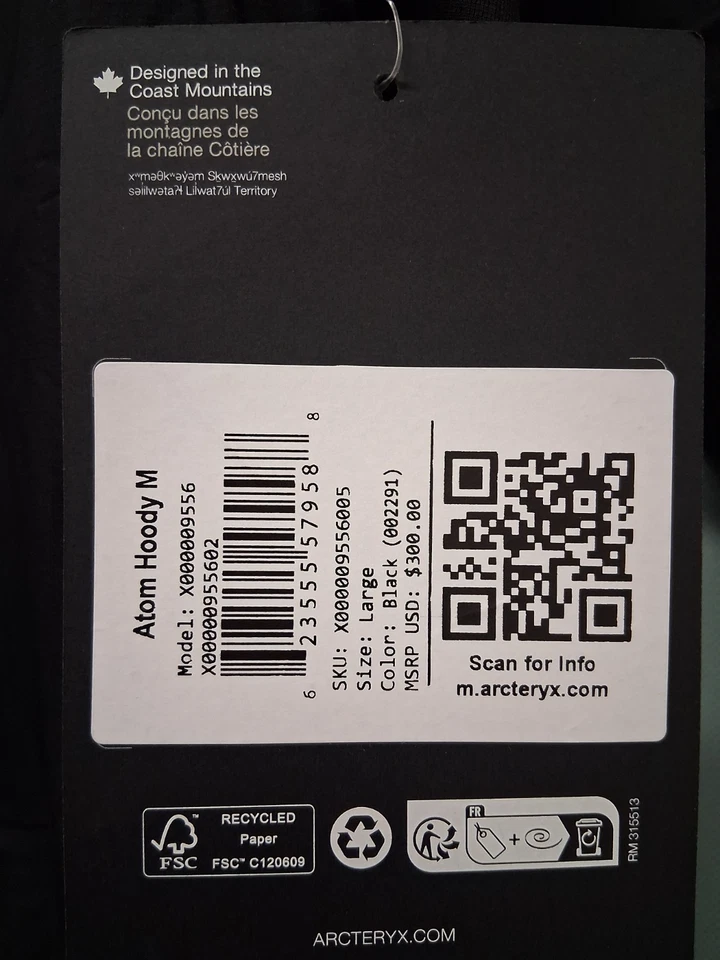 Arc'teryx Atom Hoody M Men's Large NWT Black - Image 4 of 4