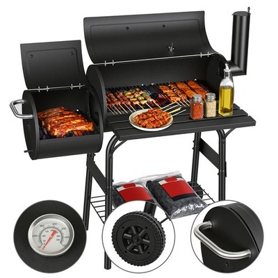 Holzkohlegrill Smoker & Holzkohlegrill 2in1 Camping Grill Wagen XL Deckel