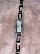 Philip Mercier Ladies Silver Quartz Watch Crystal Set Rectangular Dress Watch