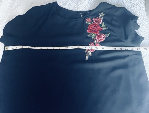 New Look Black Chiffon Top with Pink Rose Embroidery - Size 16 - Picture 7 of 10