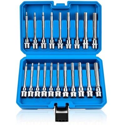 20PCS Extra-Long Allen Hex Bit Socket Set, 3/8 Inch Drive Allen Socket Set, SAE
